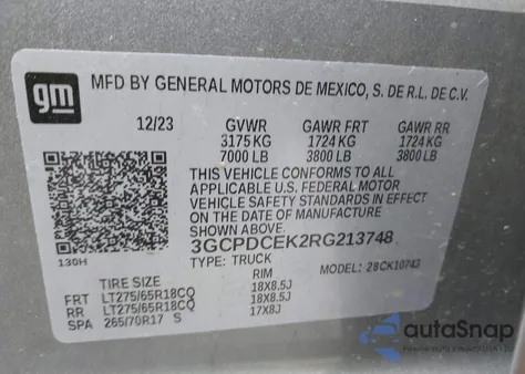 2024 Chevrolet Silverado 1500 4Wd Standard Bed Custom Trail Boss z USA, uszkodzony, nr VIN 3GCPDCEK2RG213748